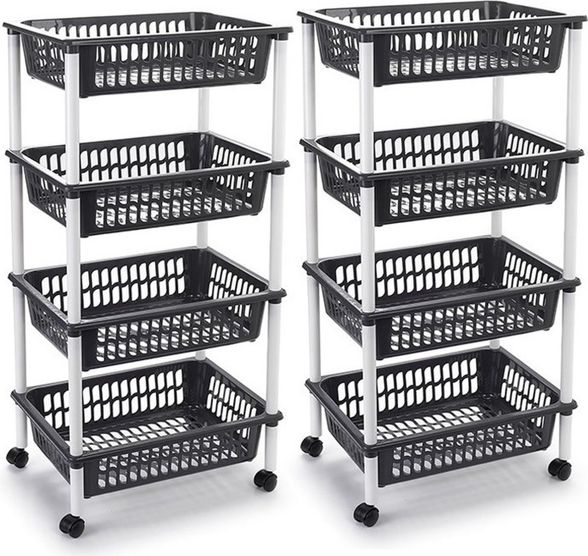 Opberg trolley/roltafel - 2x stuks - antraciet grijs - met 4 manden - 40 x 30 x 85 cm