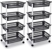 Opberg trolley/roltafel - 2x stuks - antraciet grijs - met 4 manden - 40 x 30 x 85 cm