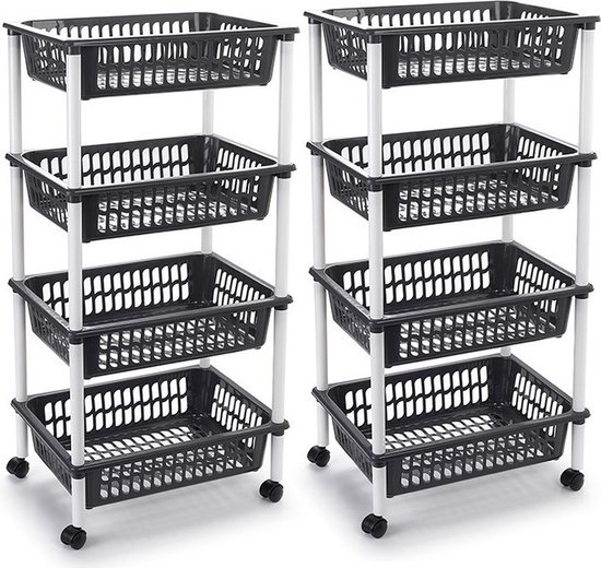 Foto: Opberg trolley roltafel 2x stuks antraciet grijs met 4 manden 40 x 30 x 85 cm