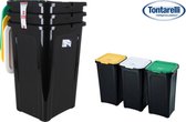 Coverline - set van 3 sorteervuilbakken -afvalscheidingsbakken - sorteer prullenbak - afvalemmer - 3-delig - Zwart - 44L (liter) - 38,5 x 34,5 x 54,5 cm