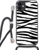 Case Company® - iPhone 11 hoesje met Koord - Zebra pattern - Telefoonhoesje met Zwart Koord - Extra Bescherming aan alle Kanten en Over de Schermrand