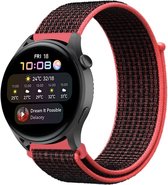 Nylon Smartwatch bandje - Geschikt voor Huawei Watch 3 - Pro nylon band - zwart/koraal - Strap-it Horlogeband / Polsband / Armband