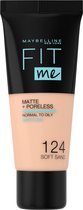 Maybelline New York - Fit Me Matte + Poreless Foundation - 124 Soft Sand - Medium Dekkende Foundation met Matte Finish voor de Normale tot Vette Huid - 30 ml