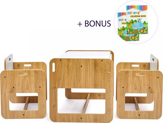 Minera® Dove Montessori 1 Montessori Kinderstoel - Kindertafel en 2 stoelen | Eethoeken | Activiteiten Tafel | Speeltafel voor Kinderen | Peuters tafel | Kindertafel | Kindertafel en stoeltje | Kindertafel 1-4 jaar | Eethoek