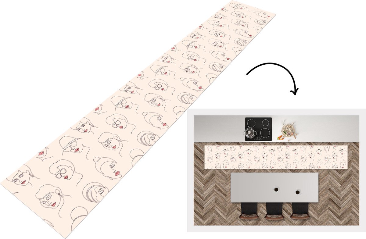 KitchenYeah Keukenloper - Keukenmat - Vrouw - Line Art - Patronen - Pastel - Keuken vloerkleed Multicolor