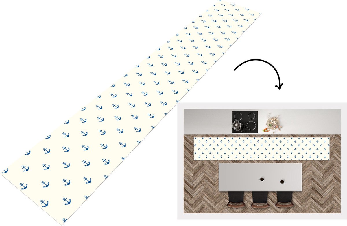 KitchenYeah Keukenloper - Keukenmat - Matroos - Anker - Strand - Patroon - Keuken vloerkleed Multicolor
