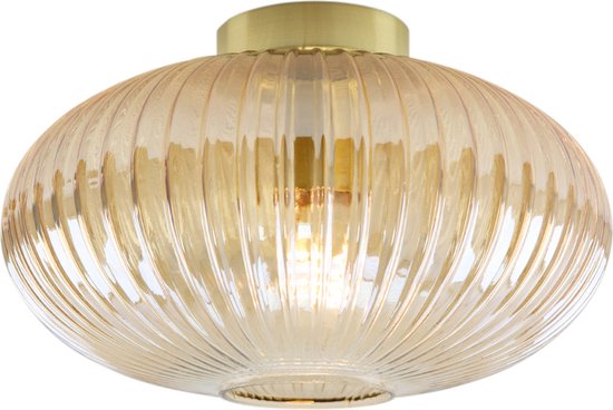 Olucia Charlois - Design Plafondlamp - Glas/Metaal - Amber;Goud - Ovaal - 30 cm