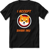 I accept Shiba inu logo T-Shirt | Crypto ethereum kleding Kado Heren / Dames | Perfect cryptocurrency munt Cadeau shirt Maat L