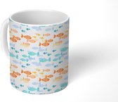 Mok - Koffiemok - Vissen - Waterverf - Patronen - Mokken - 350 ML - Beker - Koffiemokken - Theemok
