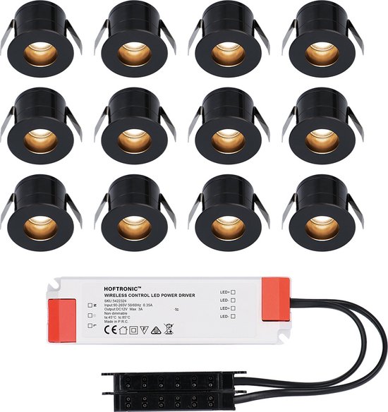 12x Olivia - Mini 12V LED inbouwspot zwart met trafo - Verzonken - 3 Watt -  Niet ... | bol.com