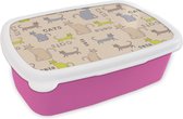 Broodtrommel Roze - Lunchbox - Brooddoos - Patronen - Kat - Quote - Jongens - Meisjes - Kinderen - Kindje - 18x12x6 cm - Kinderen - Meisje