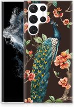 Telefoon Hoesje Geschikt voor Samsung Galaxy S22 Ultra Siliconen Back Cover Pauw met Bloemen
