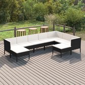 9-delige Loungeset met kussens poly rattan zwart