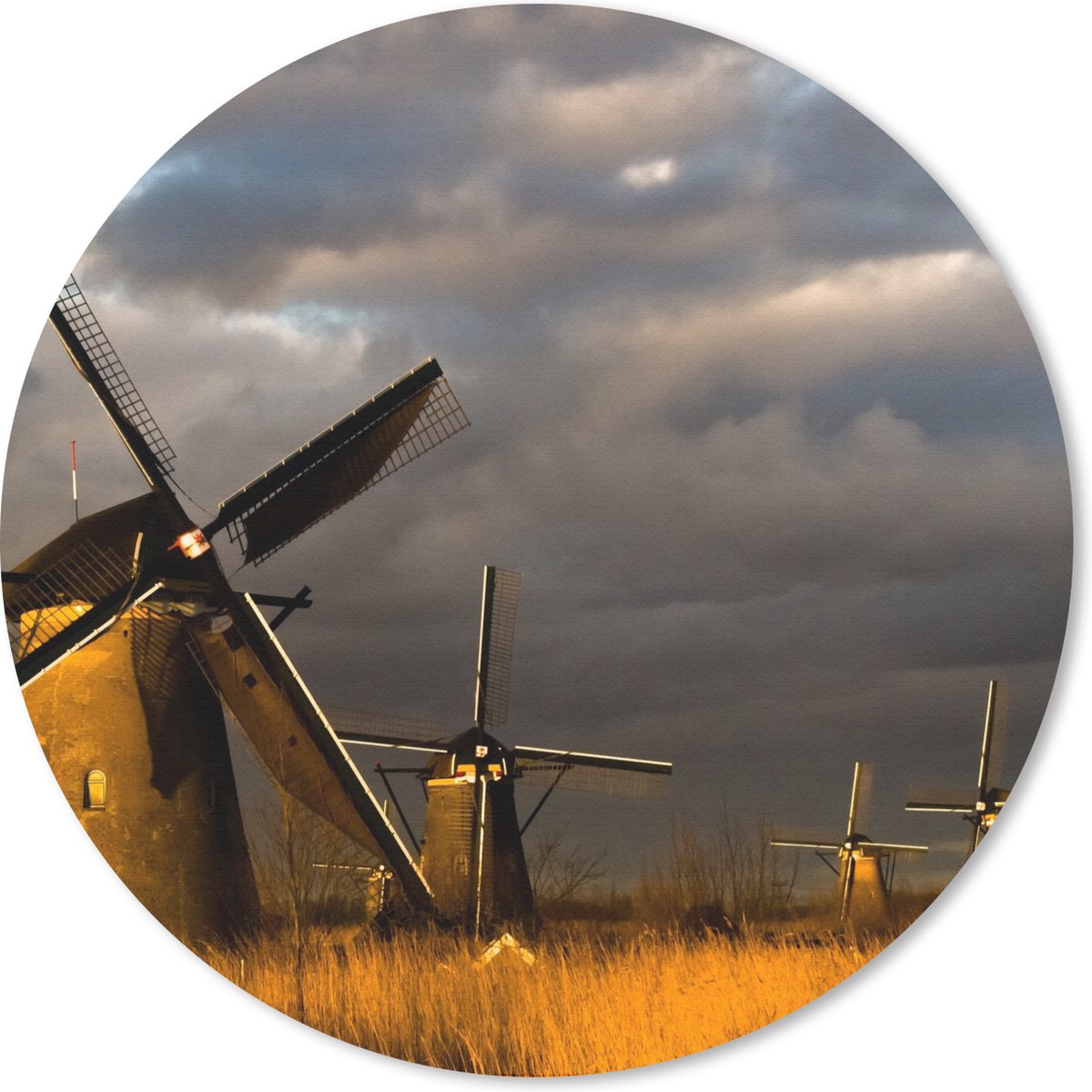 Muismat rond 30x30 cm - Mousepad Molen - Nacht - Nederland - Ronde muismatten