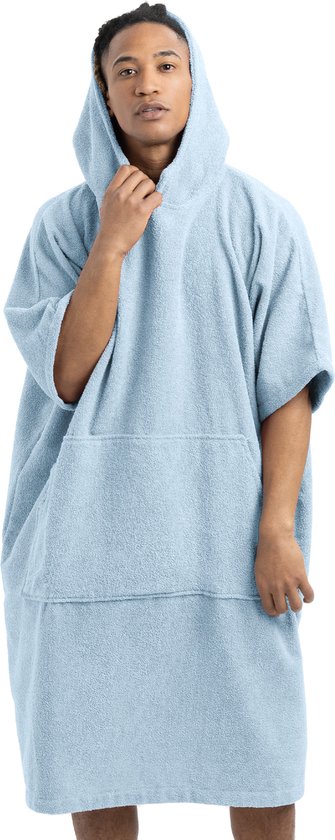 HOMELEVEL badponcho voor dames en heren - Maat L - XL Strandponcho 100% katoen - Surfponcho volwassenen - Lichtblauw