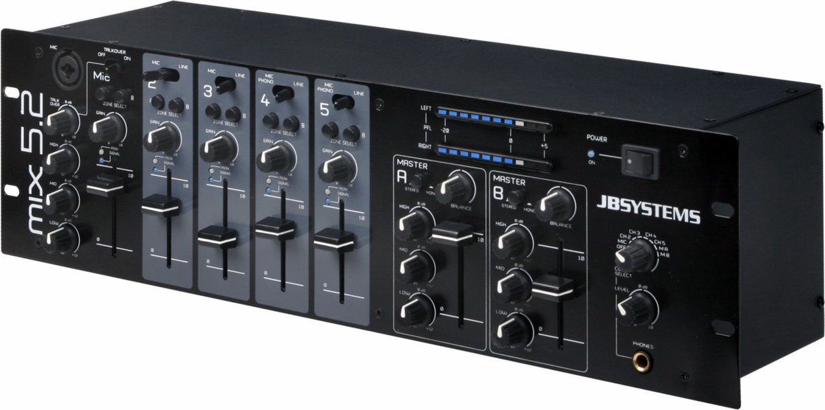 JB Systems MIX 5.2 2 Zonen mixer, 3HE 19" Rack mixer