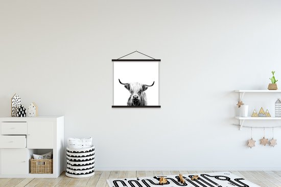 Porte-affiche avec affiche - Affiche scolaire - Highlander écossais - Corne - Zwart - Wit - 40x40 cm - Lattes noires
