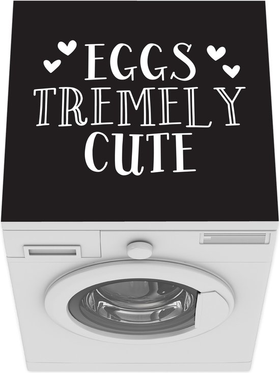 Groene achtergrond delicaat thee Wasmachine beschermer - Wasmachine mat - Quote ''eggs tremely cute'' op een  zwarte... | bol.com
