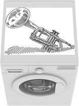 Wasmachine beschermer mat - Illustratie van een trompet in zwart-wit - Breedte 55 cm x hoogte 45 cm