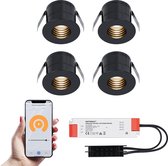 4x Betty zwarte Smart LED Inbouwspots complete set - Wifi & Bluetooth - 12V - 3 Watt - 2700K warm wit