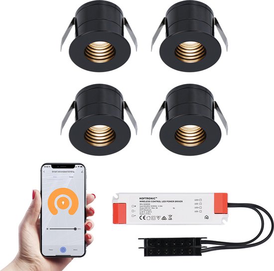 Betty zwarte Smart LED Inbouwspots complete set - Wifi & Bluetooth - 12V - 3 Watt - 2700K warm wit