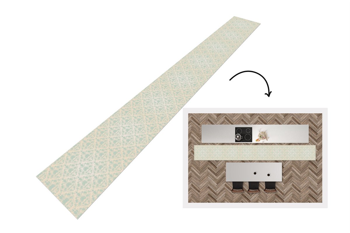 KitchenYeah Keukenloper - Keukenmat - Damast - Vintage - Pastel - Design - Keuken vloerkleed multicolor, foto 2