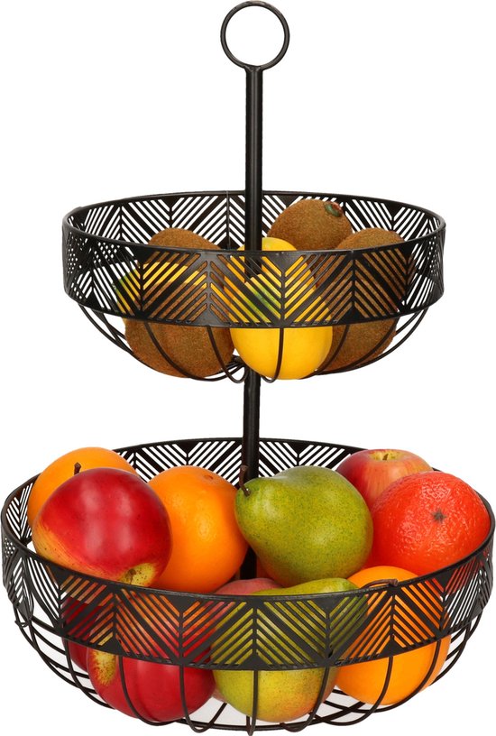 Corbeille à Fruits à 3 Étages En Fer Forgé Noir Pour Décoration De