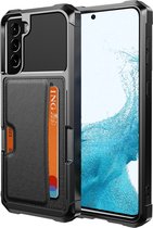 Geschikt voor Samsung S22 Pasjes houder Hoesje Case - Magnetisch Portemonnee Hoesje Cover - Zwart