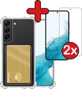 Samsung S22 Hoesje Met Pasjeshouder 2x Screenprotector - Samsung Galaxy S22 Hoesje Transparant Shock Proof Case - Samsung S22 Hoesje Met Kaarthouder - 2 PACK