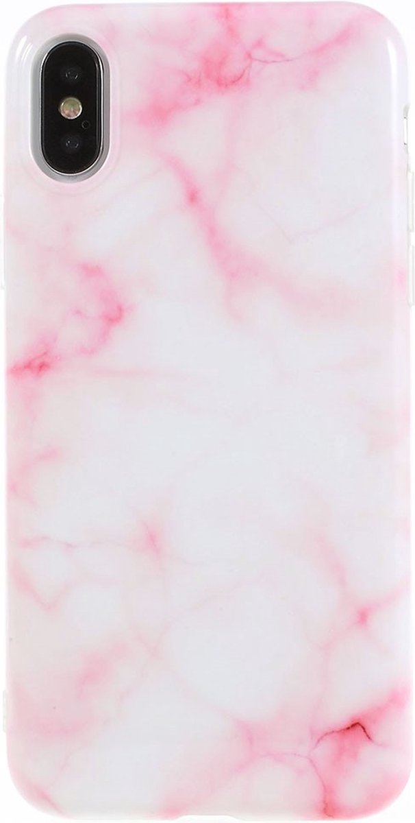 Peachy Marmer hoesje TPU marble geschikt voor iPhone X XS - Roze Wit