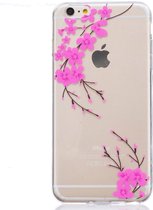 Peachy Doorzichtige roze bloem tak silicone iPhone 6 6s hoesje case cover