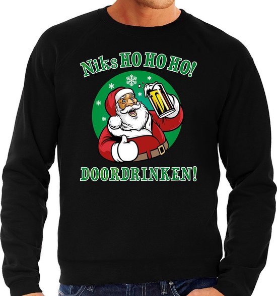 Grote maten foute Kersttrui / sweater - Niks ho ho ho doordrinken - peul bier / biertje - zwart voor heren - kerstkleding / kerst outfit XXXL