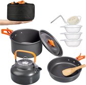 Camping Kookgerei Kit - Buiten - Aluminium Kookset - Waterkoker - Pan - Pot -Reizen Picknick BBQ Servies