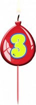 kaars ballon '3' 11 cm wax rood/geel