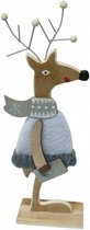 kerstversiering rendier 37 x 12 cm hout naturel/blauw
