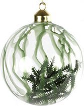 kerstbal dennentakjes Minoa 12 cm glas groen