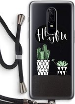 Case Company® - OnePlus 6 hoesje met Koord - Hey you cactus - Telefoonhoesje met Zwart Koord - Bescherming aan alle Kanten en Over de Schermrand