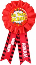 rozet Gefeliciteerd 15 x 8 cm polyester rood