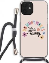 Case Company® - iPhone 12 hoesje met Koord - Happy days - Telefoonhoesje met Zwart Koord - Extra Bescherming aan alle Kanten en Over de Schermrand
