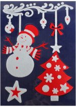 raamsticker sneeuwpop 40 x 28,5 cm donkerblauw/rood/wit