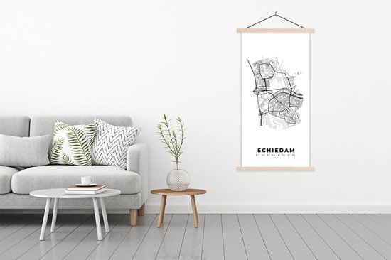 Affiche scolaire - Pays- Nederland - Schiedam - Plan de la ville - Carte - Zwart et Wit - Plan d'étage - 90x180 cm - Lattes vierges
