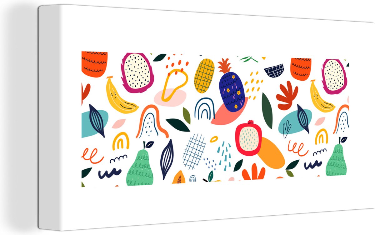 Canvas Schilderij Fruit - Patroon - Ananas - Tropisch - 40x20 cm - Wanddecoratie
