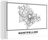 Canvas Schilderij Montpellier – Plattegrond - Zwart Wit – Stadskaart – Kaart - 140x90 cm - Wanddecoratie