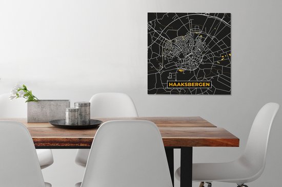 Peinture sur toile Haaksbergen - Black and Gold et Or - Plan de la ville - Carte - Plan d'étage - 50x50 cm - Décoration murale