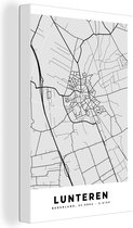 Canvas Schilderij Lunteren - Stadskaart - Kaart - Plattegrond - Nederland - Zwart Wit - 80x120 cm - Wanddecoratie