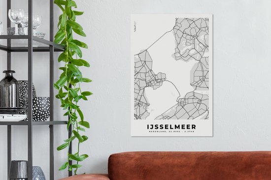 Peinture sur Toile Carte - Nederland - IJsselmeer - Plan - Plan de Ville - 40x60 cm - Décoration murale