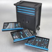 Datona® Gereedschapswagen met 3 gevulde lades en kast - Mat Zwart