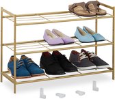 Relaxdays schoenenrek stapelbaar - 3 laags - schoenenstandaard - rek schoenen - metaal - goud