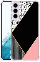 Smartphone hoesje Geschikt voor Samsung Galaxy S22 TPU Silicone Hoesje met transparante rand Black Pink Shapes