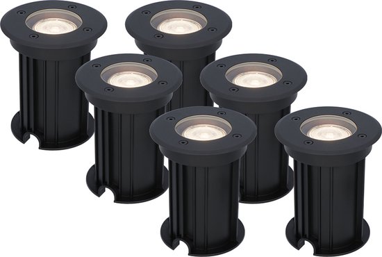 HOFTRONIC - Set van 6 Maisy LED Grondspot Zwart - 4000K Neutraal wit - Rond Aluminium - 5 Watt 400 Lumen - Tuinspots, Padverlichting en Opritverlichting